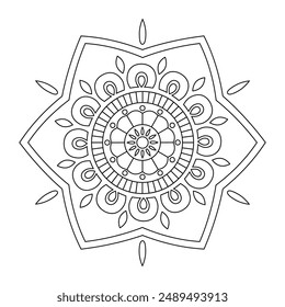 Vector hand drawn doodle mandala art. Ethnic mandala with tribal ornament. modern textile mandala art. tattoo motif, bohemian mandala black white coloring book page, arabic islamic line art design