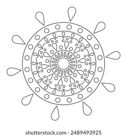 Vector hand drawn doodle mandala art. Ethnic mandala with tribal ornament. modern textile mandala art. tattoo motif, bohemian mandala black white coloring book page, arabic islamic line art design