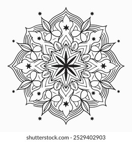 Vector hand drawn doodle mandala art. Ethnic mandala with tribal ornament. modern textile mandala art. tattoo motif, bohemian mandala black white coloring book page, arabic islamic line art design