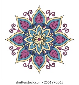 Vector dibujado a mano doodle mandala. Mandala étnico con adorno tribal colorido. Aislado. Colores brillantes.