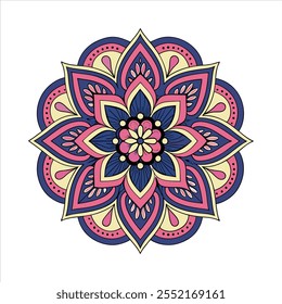 Mandala de doodle desenhado à mão vetor. Mandala étnica com ornamento tribal colorido. Isolado. Cores brilhantes.