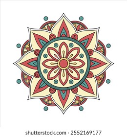 Mandala de doodle desenhado à mão vetor. Mandala étnica com ornamento tribal colorido. Isolado. Cores brilhantes.