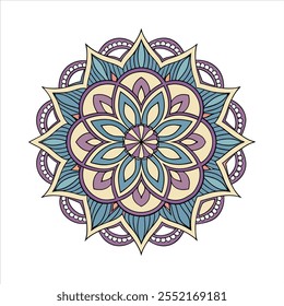 Vector hand drawn doodle mandala. Ethnic mandala with colorful tribal ornament. Isolated. Bright colors.