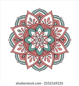 Handgezeichnetes Doodle-Mandala. Ethnisches Mandala mit bunter Stammesverzierung. Einzeln. Helle Farben.