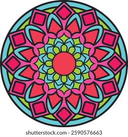 Vector hand drawn doodle mandala. Ethnic mandala with colorful tribal ornament, Colorful Mandala Vector, Floral Art