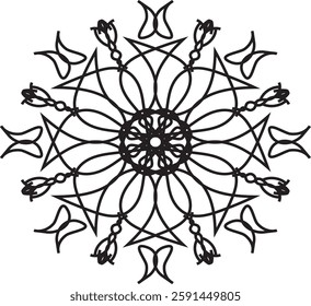 Vector hand drawn doodle mandala art. Ethnic mandala with tribal ornament. modern textile mandala art. tattoo motif, bohemian mandala black white coloring book page, arabic islamic line art design