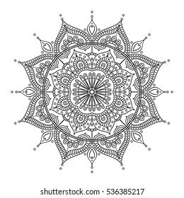 Vector hand drawn doodle mandala. Ethnic illustration with ornament. Isolated. Black and white colors. Outline. Coloring page for adult. Mandala with tribal ornament.