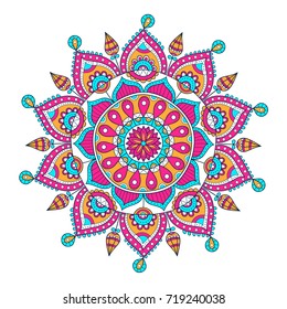 Vector hand drawn doodle mandala. Ethnic mandala with colorful ornament. Isolated. Illustration on doodle style.