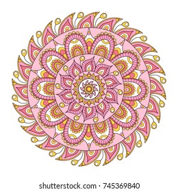 Vector hand drawn doodle mandala. Ethnic mandala with colorful tribal ornament. Isolated. On white background.