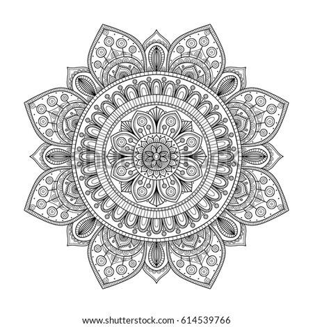 Vector hand drawn doodle mandala. Ethnic mandala with ornament. Isolated. Black and white colors. Outline. Coloring page for coloring book for adult.