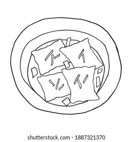 Vector hand drawn doodle maultaschen. German cuisine dish. Design sketch element for menu cafe, restaurant, label and packaging. Illustration on a white background.