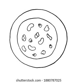 Vector hand drawn doodle navratan korma. Indian cuisine dish. Design sketch element for menu cafe, restaurant, label and packaging. Illustration on a white background.