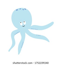 Vektor handgezeichnet Doodle Tintenfisch. farbige Kindergrafik, Poster, Druck mit einem süßen Tintenfisch im skandinavischen Stil auf weißem Hintergrund. Rutschtiere. Unterwasser. Kalmare.