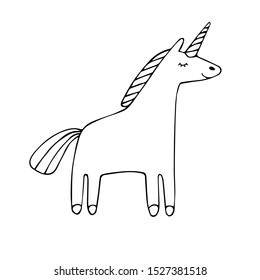 Vector hand drawn doodle outline unicorn isolated on white background