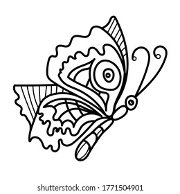 Vector hand drawn doodle outline butterfly Isolated on a white background, element for children's coloring, book decorating, scrapbook, greeting card, decoration, pattern for embroidery