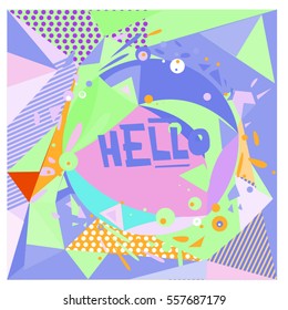 Vector Hand Drawn of Doodle party background. Greeting card design template with girl illustration. Pattern and wallpaper for fabric print.