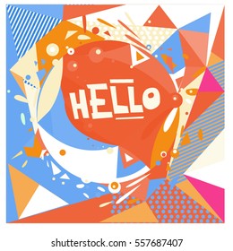 Vector Hand Drawn of Doodle party background. Greeting card design template with girl illustration. Pattern and wallpaper for fabric print.