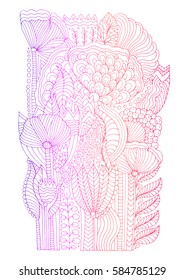  Vector hand drawn doodle pattern of unrealistic flowers in magic garden. Page for coloring book floral carpet. Zentangle drawing. Isolated on white background