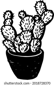 Vector hand drawn doodle plant, lined pot plant, home plants, cactuses
