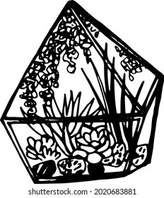 Vector hand drawn doodle plant, home flowers, flower pots, succulent flowers