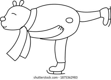 Vektor handgezeichnet doodle Eisbär mit Schiefereis Schlittschuhlaufen. Winter-Neujahr-Illustration