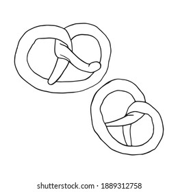 Vector hand drawn doodle pretzel. German cuisine dish. Design sketch element for menu cafe, restaurant, label and packaging. Illustration on a white background.