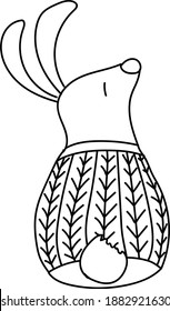 Vector hand drawn doodle rabbit in a knitted sweater. New Year winter illustration
