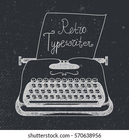 vector hand drawn doodle retro black ans white typewriter with paper. Can use it for advertising, banner, card, etc.