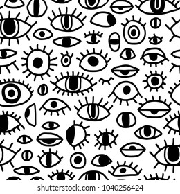 Vector hand drawn doodle seamless background with hand drawn eyes.