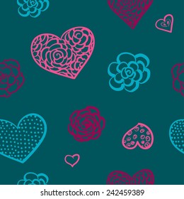 vector hand drawn doodle seamless pattern of hearts