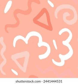 vector hand drawn doodle seamless pattern with cute squiggles, triangles and stripes. Creative minimalist style art background for children or trendy design with basic shapes