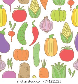 Vector hand drawn doodle seamless background with hand drawn vegetables.