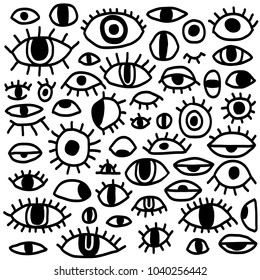 Vector hand drawn doodle set with hand drawn eyes.