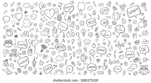 Vector hand drawn doodle set. Line art cartoon set of objects and symbols. Perfect for notebook, blog design, 
