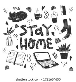 vector hand drawn doodle set of home elements. isolated on white background.