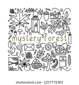 Vector hand drawn doodle set isolated on white background. Autumn forest. fall time.