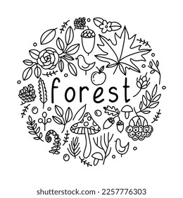 Vector hand drawn doodle set isolated on white background. Autumn forest. fall time.
