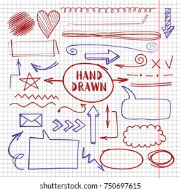 vector hand drawn doodle set on copybook page