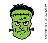 Vector hand drawn doodle sketch of Halloween Frankenstein. Vector icon of scary Halloween Frankenstein