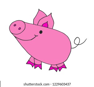 Vector hand drawn doodle sketch Pig outline picture.