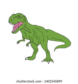 Vector hand drawn doodle sketch green tyrannosaur dinosaur isolated on white background