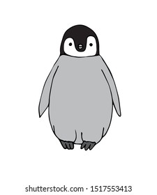 Vector hand drawn doodle sketch baby penguin isolated on white background