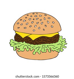 Vector hand drawn doodle sketch colored burger isolated on white background