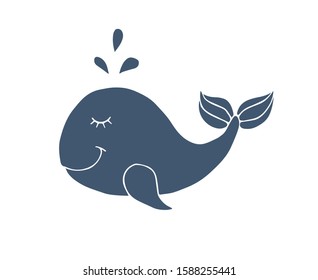 Vector hand drawn doodle sketch blue whale isolated on white background