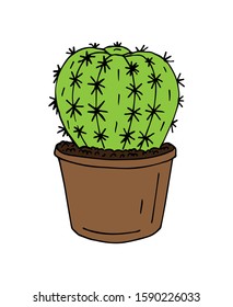 Vector hand drawn doodle sketch colored cactus in pot isolated on white background