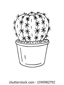 Vector hand drawn doodle sketch outline cactus in pot isolated on white background