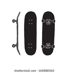 Vector hand drawn doodle sketch set of black skateboard isolated on white background