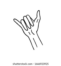 Vector hand drawn doodle sketch Shaka surfing sign isolated on white background