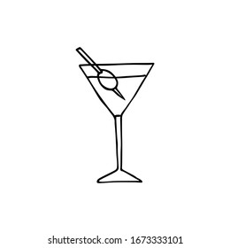 Vector hand drawn doodle sketch martini cocktail isolated on white background