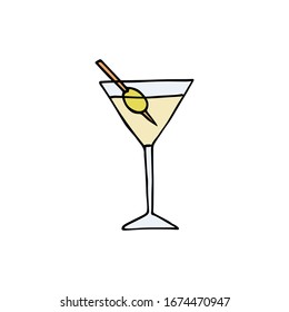 Vector hand drawn doodle sketch colored martini cocktail isolated on white background